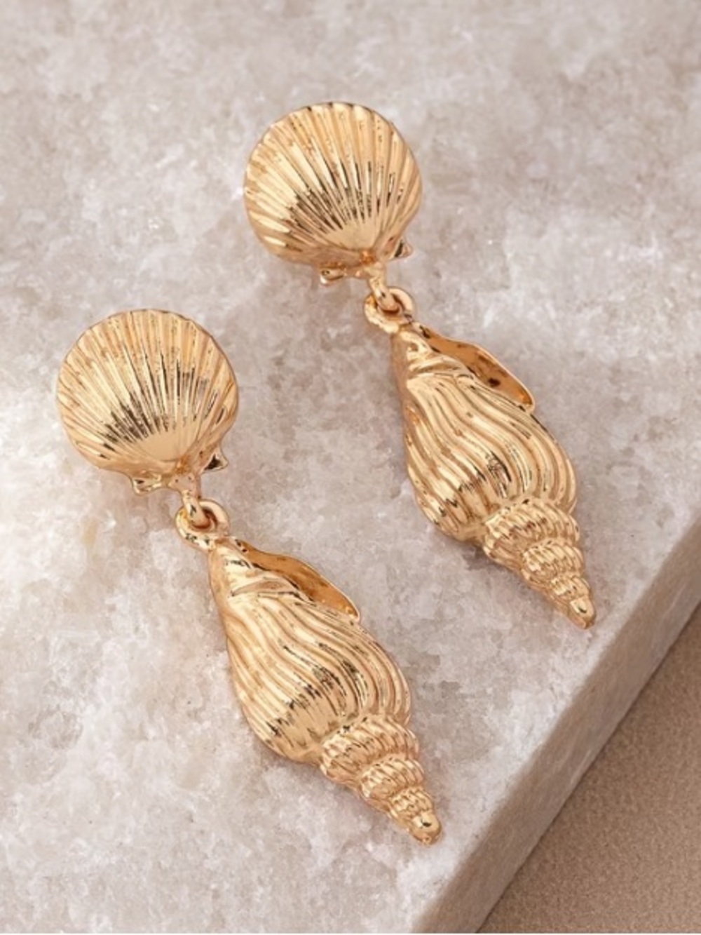 Gold Shell Drop Earrings - Women Jewelry - Picture 3 of 7